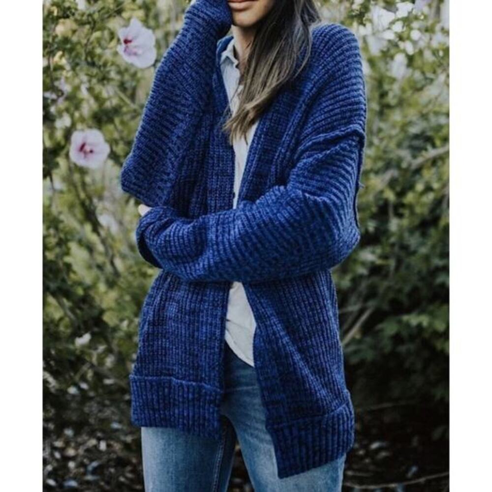 Free People navy chunk knit cardigan sweater